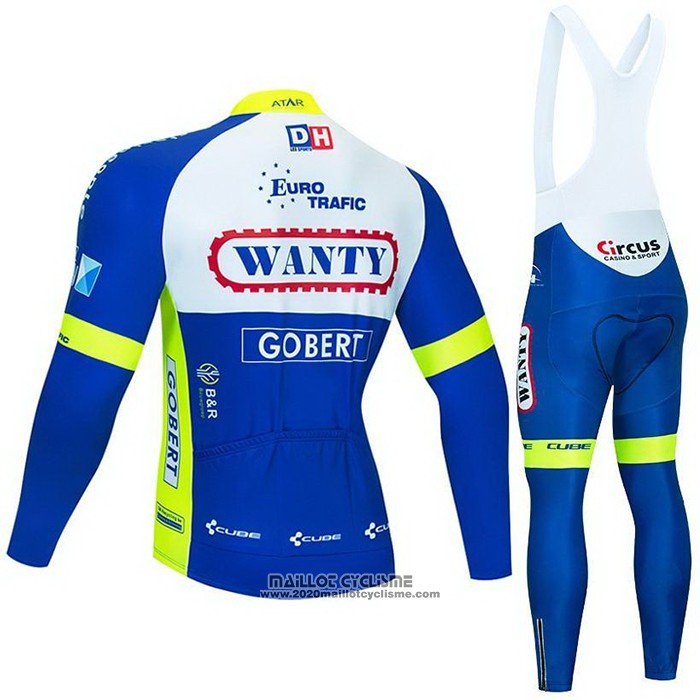 2021 Maillot Cyclisme Wanty-Gobert Cycling Team Bleu Blanc Jaune Manches Longues et Cuissard